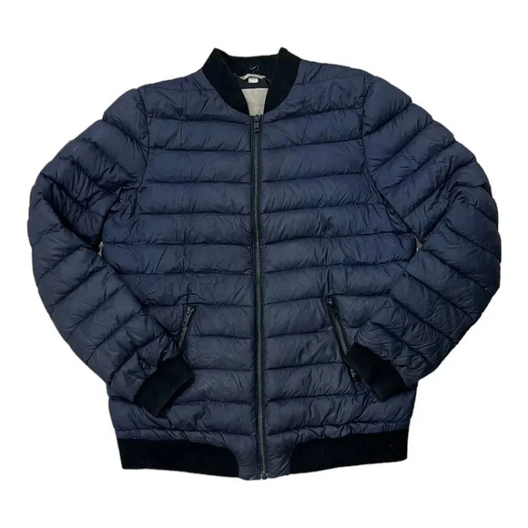 Soia & Kyo Navy Feather Fown Puffer Bomber Jacket M - Picture 1 of 4